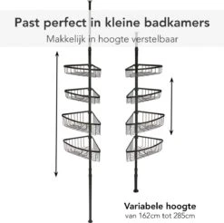 Ogoods Telescopisch Doucherek Inclusief 4 Manden - Zwart - Badkamerrek - Zonder Boren - In Hoogte Verstelbaar - Opbergsysteem -Badkamerartikelen Winkel 1200x1194 4
