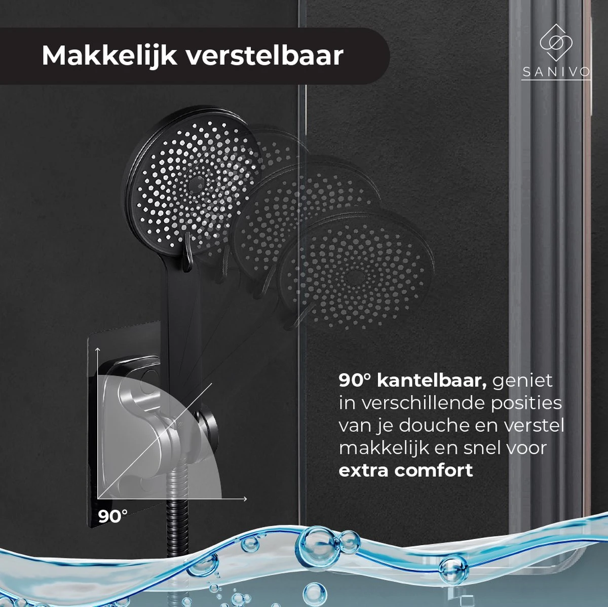 Douchekophouder Zwart Zelfklevend – Verstelbaar – Handdouchehouder – Douchekop Houder Zonder Boren 2 Douchekophouder Zwart Zelfklevend – Verstelbaar – Handdouchehouder – Douchekop Houder Zonder Boren - Afbeelding 2