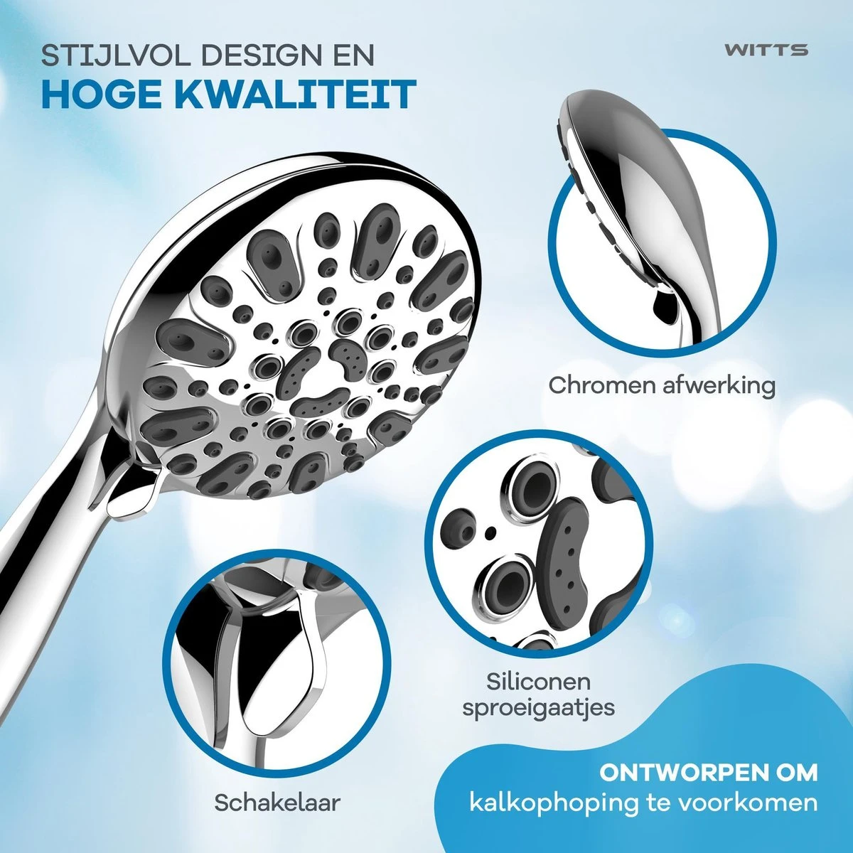 WITTS Douchekop - Waterbesparend - Hoge Kwaliteit - Handdouche ø 12cm - 6 Standen 4 WITTS Douchekop - Waterbesparend - Hoge Kwaliteit - Handdouche ø 12cm - 6 Standen - Afbeelding 4
