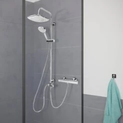 Cornat® SQUARE NEO - Roestvrij Staal Doucheset – Industrieel - Hoofd- En Handdouche - Douchesysteem - Waterbesparend – Reno Functie -Badkamerartikelen Winkel 1200x1200 1157