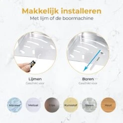 Merkloos Doucherek Zonder Boren – Doucherek Hangend – Badkamerrek – Zilver RVS – IP68 Waterdicht – 8KG Draagkracht -Badkamerartikelen Winkel 1200x1200 12