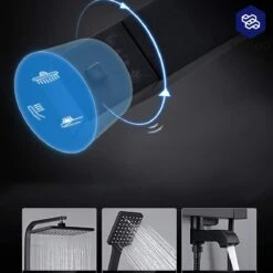 Luxiqo® Compleet Douchesysteem - ABS Doucheset - Hoofddouche & Handdouche- Vierkante Regendouche - Verstelbare Regendouche - Mat Zwart -Badkamerartikelen Winkel 1200x1200 1215