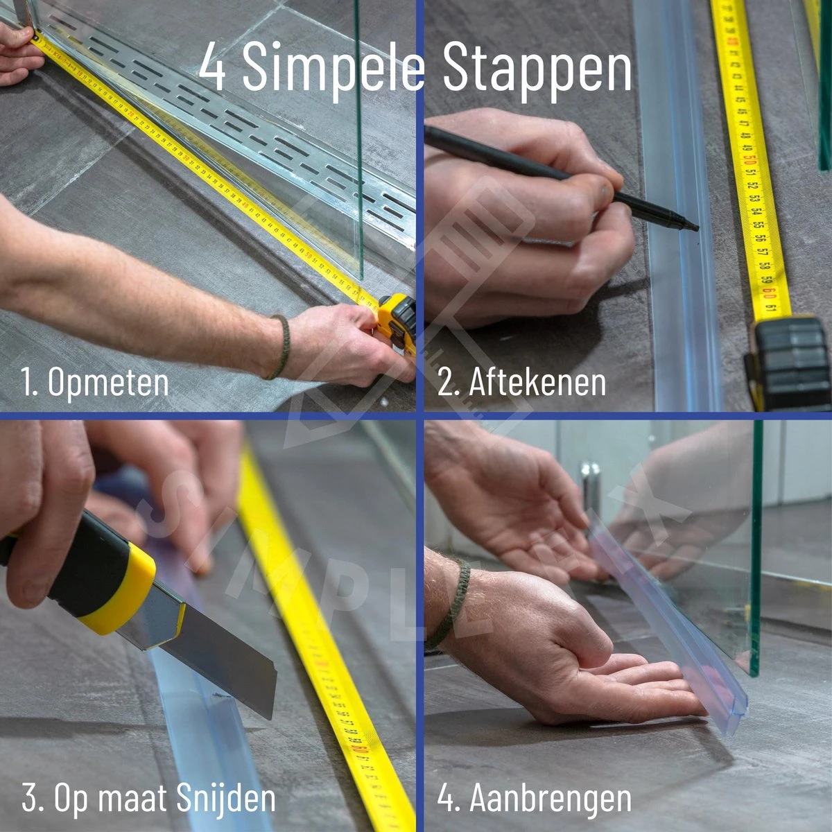 Simple Fix Lekstrip - Douchestrip - Waterkering - 80CM Lang - 6MM Glasdikte - Lekdorpel & Dubbele Middenlip 4 Simple Fix Lekstrip - Douchestrip - Waterkering - 80CM Lang - 6MM Glasdikte - Lekdorpel & Dubbele Middenlip - Afbeelding 4