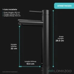 LOMAZOO Wastafelkraan Zwart Ceres - Badkamerkraan - Wastafel Kraan - Mengkraan Wastafel - Hoge Uitloop -Badkamerartikelen Winkel 1200x1200 1506