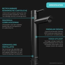 LOMAZOO Wastafelkraan Zwart Ceres - Badkamerkraan - Wastafel Kraan - Mengkraan Wastafel - Hoge Uitloop -Badkamerartikelen Winkel 1200x1200 1507
