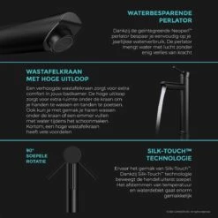 LOMAZOO Wastafelkraan Zwart Ceres - Badkamerkraan - Wastafel Kraan - Mengkraan Wastafel - Hoge Uitloop -Badkamerartikelen Winkel 1200x1200 1509