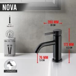 LOMAZOO Wastafelkraan Zwart Nova - Zwarte Wastafelkraan - Badkamerkraan Zwart - Zwarte Badkamerkraan -Badkamerartikelen Winkel 1200x1200 1521