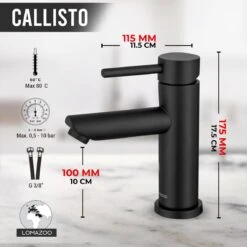 LOMAZOO Wastafelkraan Zwart - Badkamerkraan Zwart - Mengkraan Wastafel - Badkamer Kraan Callisto -Badkamerartikelen Winkel 1200x1200 1535