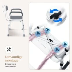 BY JRM Douchestoel En Douchekruk Met Afneembare Rugleuning En Armleuning – 30 Dagen Uitproberen - Anti Slip – Verstelbare Hoogte - Douchekrukje - Grijs -Badkamerartikelen Winkel 1200x1200 1588