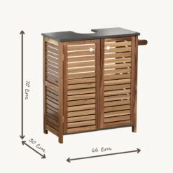 Merkloos Halmstad - Wastafel Onderkast - Wastafelmeubel - Badkamerkast - Met Handoekhouder - Acacia - H70 X B66 X D30 -Badkamerartikelen Winkel 1200x1200 1812
