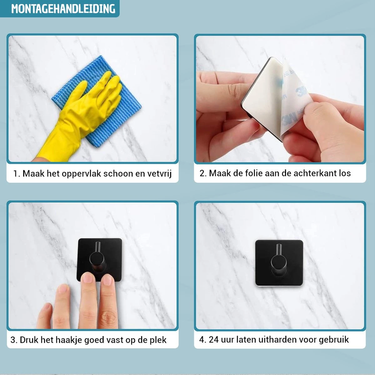 Vannons - Handdoekhaakjes - Zelfklevende Haakjes - Set Van 6 Haakjes - RVS - Zwart 9 Vannons - Handdoekhaakjes - Zelfklevende Haakjes - Set Van 6 Haakjes - RVS - Zwart - Afbeelding 9