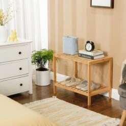 Merkloos Decopatent® Houten Bankje Van Bamboe - Badkamer - Opbergrek - Badkamerkast Rek - Open Badkamerbankje - Opbergen Handdoeken Rek -Badkamerartikelen Winkel 1200x1200 1855