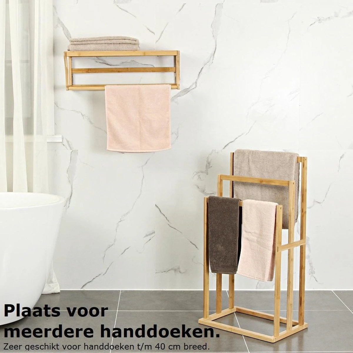 Merkloos Decopatent® Handdoekrek - Vrijstaand Handdoekenrek Voor In Badkamer - Handdoekrek - Bamboe Hout - Handdoek - Droogrek Met 3 Armen 7 Merkloos Decopatent® Handdoekrek - Vrijstaand Handdoekenrek Voor In Badkamer - Handdoekrek - Bamboe Hout - Handdoek - Droogrek Met 3 Armen - Afbeelding 7