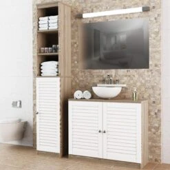 Deuba Badkamermeubel Set - Wastafelonderkast - Hoge Kast Wit Eiken -Badkamerartikelen Winkel 1200x1200 1914