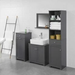 Mara Wastafel Onderkast - Badkamerkast - Wastafelmeubel - Badkamermeubel - Praktisch - Donkergrijs - MDF - 60 X 29 X 60 Cm -Badkamerartikelen Winkel 1200x1200 1918