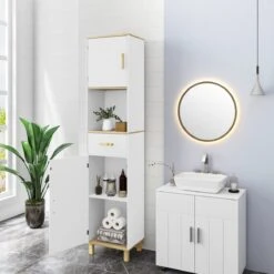 Kamyra® Scandinavisch Badkamermeubel - Badkamerkast, Wastafelmeubel, Opbergkast - Wit - 40x30x180 Cm - MDF -Badkamerartikelen Winkel 1200x1200 1940