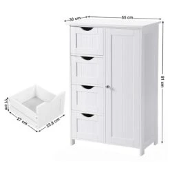 Badkamer Kolom Kast Met 4 Lades En Kastje - Verstelbaar Binnenin - 55x30x81cm - MDF - Wit -Badkamerartikelen Winkel 1200x1200 1955