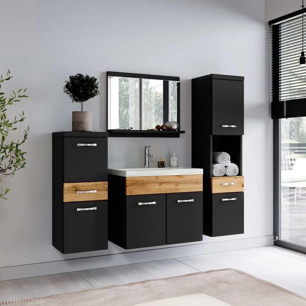 Badmeubelset Alba 60cm Zwart Met Eiken Compleet Badkamermeubel 8 Badmeubelset Alba 60cm Zwart Met Eiken Compleet Badkamermeubel - Afbeelding 8