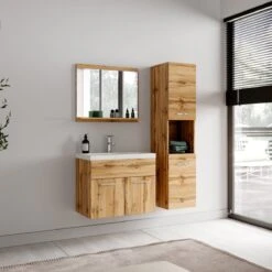 Badplaats Badkamermeubel Set Montreal 60 Cm X 35 Cm - Eiken - Badmeubel Met Spiegel En Zijkast -Badkamerartikelen Winkel 1200x1200 1982