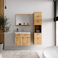 Badplaats Badkamermeubel Set Montreal 60 Cm X 35 Cm - Eiken - Badmeubel Met Spiegel En Zijkast -Badkamerartikelen Winkel 1200x1200 1983