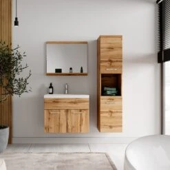 Badplaats Badkamermeubel Set Montreal 60 Cm X 35 Cm - Eiken - Badmeubel Met Spiegel En Zijkast -Badkamerartikelen Winkel 1200x1200 1985