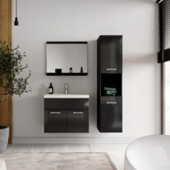 Badplaats Badkamermeubel Set Montreal 60 Cm X 35 Cm - Zwart Hoogglans - Badmeubel Met Spiegel En Zijkast -Badkamerartikelen Winkel 1200x1200 1987