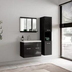 Badplaats Badkamermeubel Montreal Set 02 60 Cm X 35 Cm - Zwart Hoogglans - Badmeubel Met Spiegel -Badkamerartikelen Winkel 1200x1200 1992