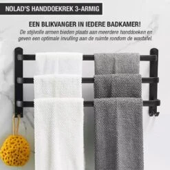 Nolad® Handdoekrek 3-armig - Handdoekhouder - Handdoekenrek - Zwart -Badkamerartikelen Winkel 1200x1200 223