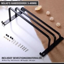 Nolad® Handdoekrek 3-armig - Handdoekhouder - Handdoekenrek - Zwart -Badkamerartikelen Winkel 1200x1200 224