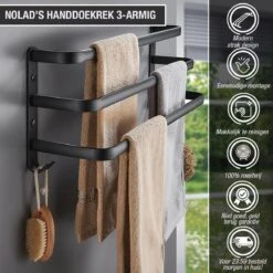 Nolad® Handdoekrek 3-armig - Handdoekhouder - Handdoekenrek - Zwart -Badkamerartikelen Winkel 1200x1200 226