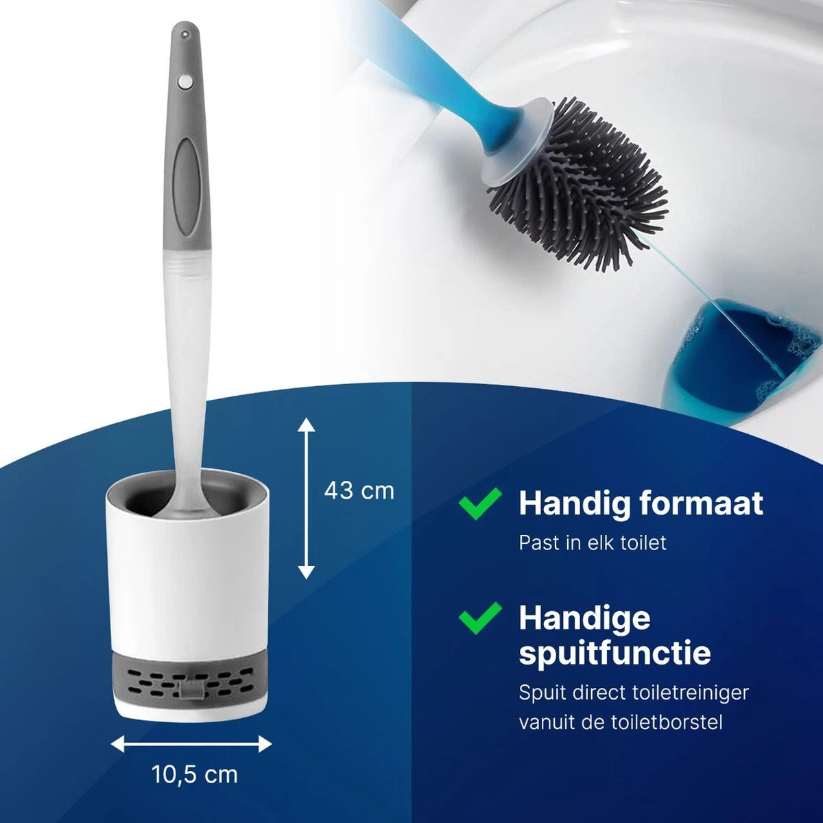 Mdxl® Siliconen WC Borstel Met Zeepdispenser - Hervulbaar - Vrijstaand Of Hangend - Sneldrogend, Hygiënisch & Antibacteriële Werking - Zonder Boren - Toilet Brush - Toiletborstel Houder - Lekbak 6 Mdxl® Siliconen WC Borstel Met Zeepdispenser - Hervulbaar - Vrijstaand Of Hangend - Sneldrogend, Hygiënisch & Antibacteriële Werking - Zonder Boren - Toilet Brush - Toiletborstel Houder - Lekbak - Afbeelding 6