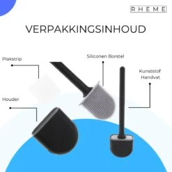 WC Borstel - Siliconen Borstel Met Houder - Hangend Met Plakstrip - Duurzaam Toilet Borstel - Zwart - Rheme -Badkamerartikelen Winkel 1200x1200 365