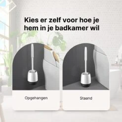 Merkloos Toiletborstel Siliconen Met Houder - Luxe WC Borstel - Vrijstaand Of Hangend - Antibacteriële Borstel Zonder Krassen - Sneldrogend - Wit Met Zwart -Badkamerartikelen Winkel 1200x1200 374