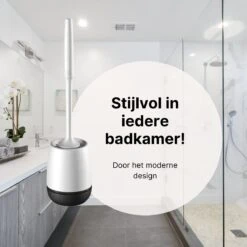 Merkloos Toiletborstel Siliconen Met Houder - Luxe WC Borstel - Vrijstaand Of Hangend - Antibacteriële Borstel Zonder Krassen - Sneldrogend - Wit Met Zwart -Badkamerartikelen Winkel 1200x1200 376