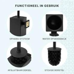 Toiletborstel Met Houder - Hangend - RVS - Mat Zwart - H 42,6 Cm -Badkamerartikelen Winkel 1200x1200 417