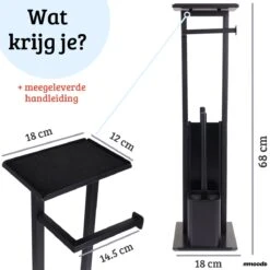 Mmoods Toiletbutler Zwart - WC Borstel Met Toiletrolhouder Vrijstaand - Toiletborstel Siliconen Industrieel Design Mmoods - Reserverolhouder Zonder Boren Staand Met Plankje RVS -Badkamerartikelen Winkel 1200x1200 442