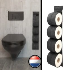 Reserverolhouder Hangend – Toiletrolhouder – Reserve Rolhouder – Zonder Boren – Rolhouder - Muur – Zwart - Antraciet - STOF & SPETTERVRIJ