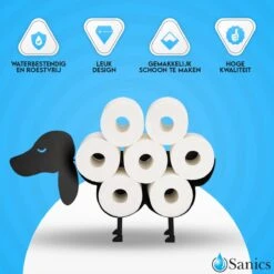 Sanics Reserverolhouder Vrijstaand - Hangend - Wandhouder - Hond - Zwart - Dier -Badkamerartikelen Winkel 1200x1200 472
