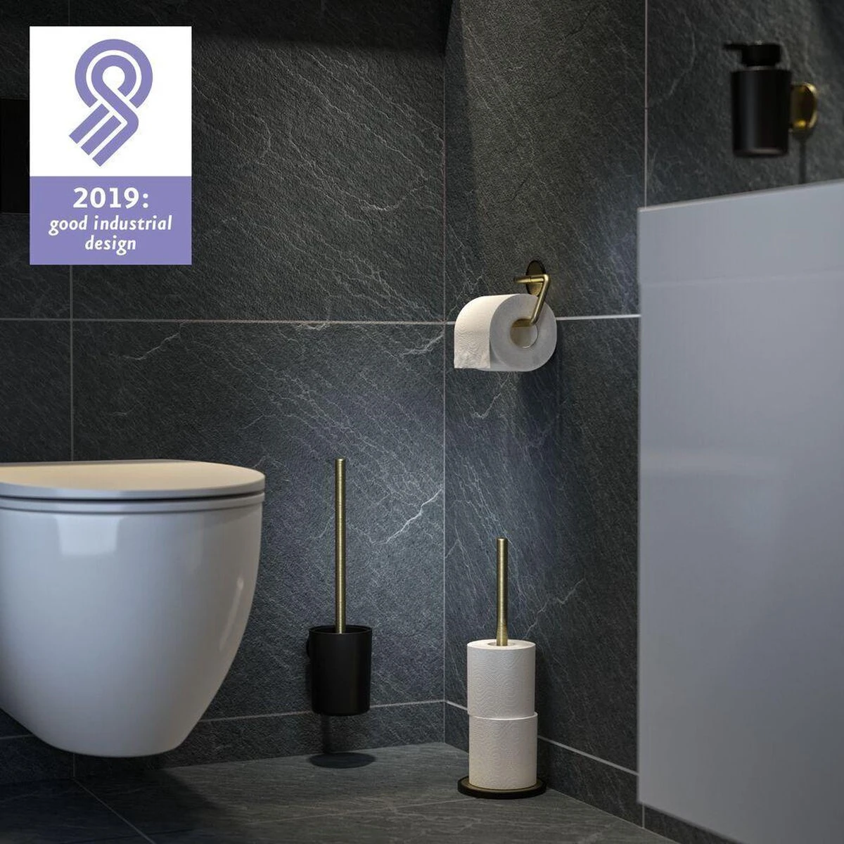 Tiger Tune - Reserverolhouder Vrijstaand - Messing Geborsteld / Zwart 5 Tiger Tune - Reserverolhouder Vrijstaand - Messing Geborsteld / Zwart - Afbeelding 5