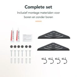 Doucherek - Doucherek Zonder Boren - Doucherekjes - Doucherek Hangend - Doucherekje - Doucherekje Zonder Boren - Doucherek Zwart - Hoek - 2 Stuks - Met Haakjes - Inclusief Montage Materiaal - Hoogwaardig Afgewerkt - EJC Products -Badkamerartikelen Winkel 1200x1200 516