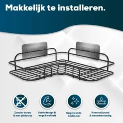 Via Fectio® Doucherek Zonder Boren - Badkameraccessoires - Hangend - Zwart - RVS - 26,5x26,5x6cm -Badkamerartikelen Winkel 1200x1200 519