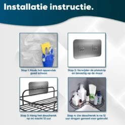 Via Fectio® Doucherek Zonder Boren - Badkameraccessoires - Hangend - Zwart - RVS - 26,5x26,5x6cm -Badkamerartikelen Winkel 1200x1200 521