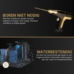 HGMD® Doucherek Zonder Boren - 1 Stuk - Zwart - Zelfklevend Doucherek –Badkamerrek - Badrek - Keukenrek - Doucherek Hangend – Badkamer Accessoires - Kruidenrek -Badkamerartikelen Winkel 1200x1200 524