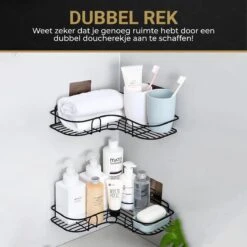 HGMD® Doucherek Zonder Boren - 1 Stuk - Zwart - Zelfklevend Doucherek –Badkamerrek - Badrek - Keukenrek - Doucherek Hangend – Badkamer Accessoires - Kruidenrek -Badkamerartikelen Winkel 1200x1200 526