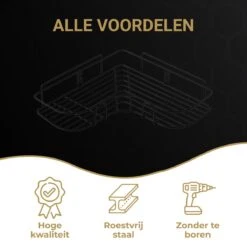 HGMD® Doucherek Zonder Boren - 1 Stuk - Zwart - Zelfklevend Doucherek –Badkamerrek - Badrek - Keukenrek - Doucherek Hangend – Badkamer Accessoires - Kruidenrek -Badkamerartikelen Winkel 1200x1200 527