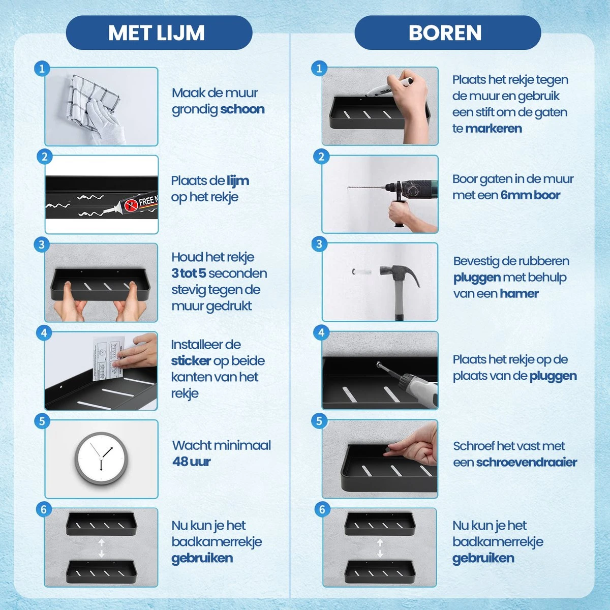 Merkloos Doucherek Zonder Boren 2x 30 Cm – Doucherek – Doucherek Hangend – Badkamerrek – Zonder Boren – IP68 Waterdicht – 4KG Draagkracht – Zwart RVS 3 Merkloos Doucherek Zonder Boren 2x 30 Cm – Doucherek – Doucherek Hangend – Badkamerrek – Zonder Boren – IP68 Waterdicht – 4KG Draagkracht – Zwart RVS - Afbeelding 3