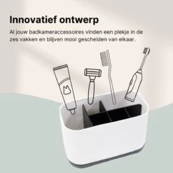 Merkloos Tandenborstelhouder Vrijstaand - Badkamer Organizer Met Lekbak - Badkamer Accessoires - 6 Sorteervakken - Tandenborstel - Wit Met Zwart -Badkamerartikelen Winkel 1200x1200 609