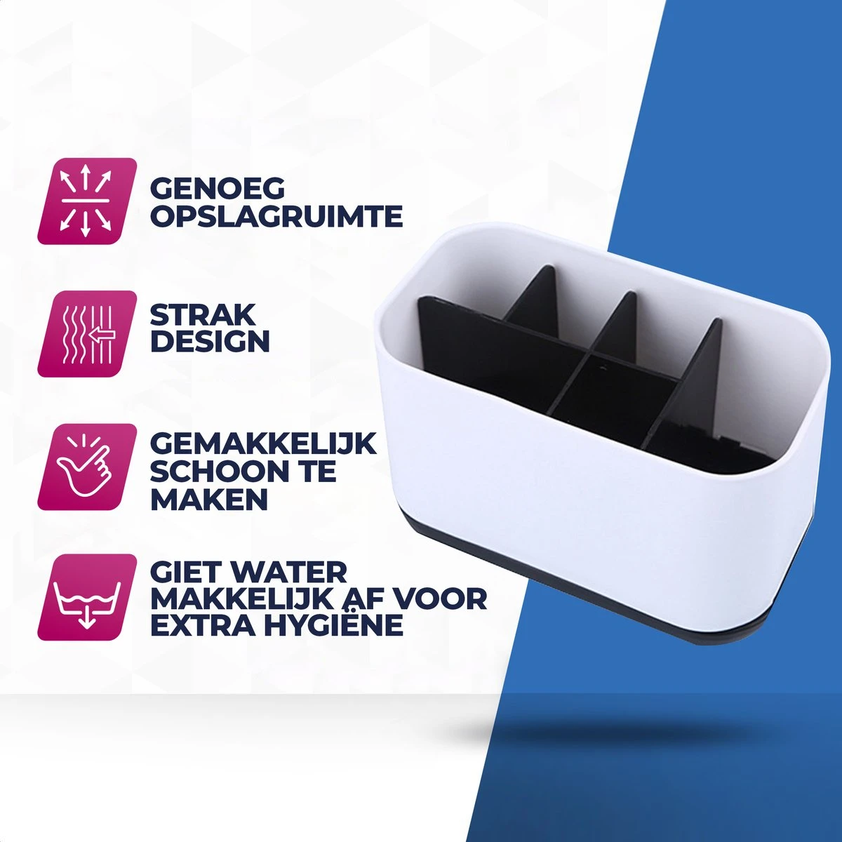 Roegaarden Tandenborstelhouder – Badkamer Organizer – 6 Sorteervakken - Met Lekbak -Wit 2 Roegaarden Tandenborstelhouder – Badkamer Organizer – 6 Sorteervakken - Met Lekbak -Wit - Afbeelding 2