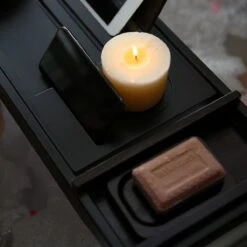 Merkloos Decopatent® Badplank - Uitschuifbaar 75 -> 110 Cm - Verstelbaar Bamboe Badrekje Voor In Bad - Boekenhouder - Tablethouder - Zwart -Badkamerartikelen Winkel 1200x1200 633