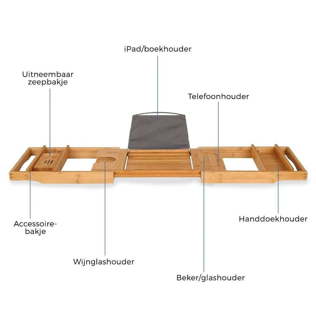 LifeGoods Badplank - Uitschuifbaar - Voor In Bad - 74.5 Tot 108.5 Cm - Met Houder - Hout 6 LifeGoods Badplank - Uitschuifbaar - Voor In Bad - 74.5 Tot 108.5 Cm - Met Houder - Hout - Afbeelding 6